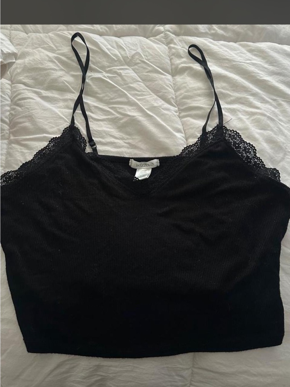 Black Lace-Trim Ribbed Cami Tank Top
